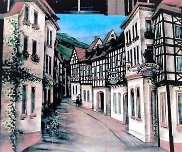 Hintergasse-Kulisse mieten – Altstadtgasse handgemalt, freistehend 6 x 4,2 m