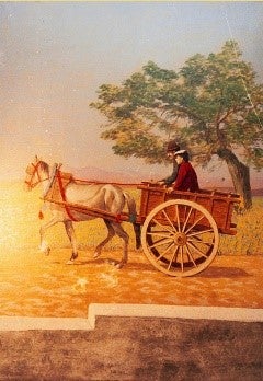 Spanische Pferdewagen Kulisse mieten – Kutsche, Hochformat, B1 – 2