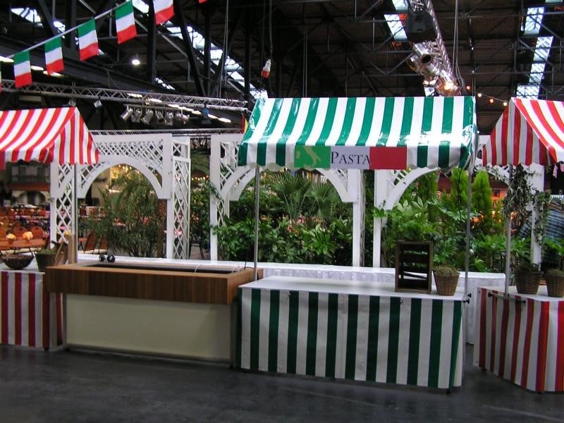 Marktstand mieten - Verkaufshütte & Buffetstand mit Markisendach, 200 cm