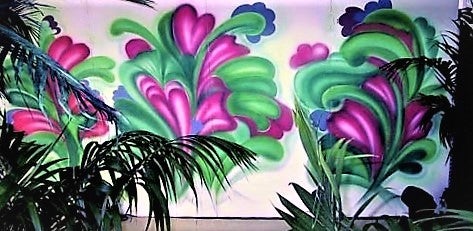 70er Jahre Kulisse mieten – Flower Power & Graffiti, Event-Deko, freistehend