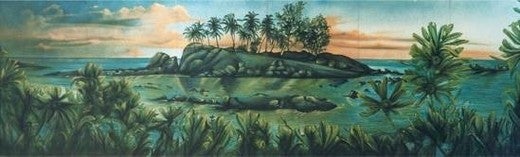Karibik-Palmeninsel-Kulisse mieten - Strand, Sommer & Palmen, handgemalt – 2