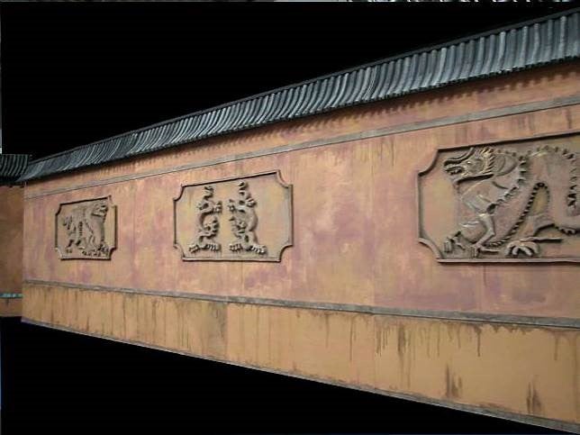 Chinesische Mauer mieten – 3D-Kulisse bis 30 m, China-/Asien-Deko mit Drachen