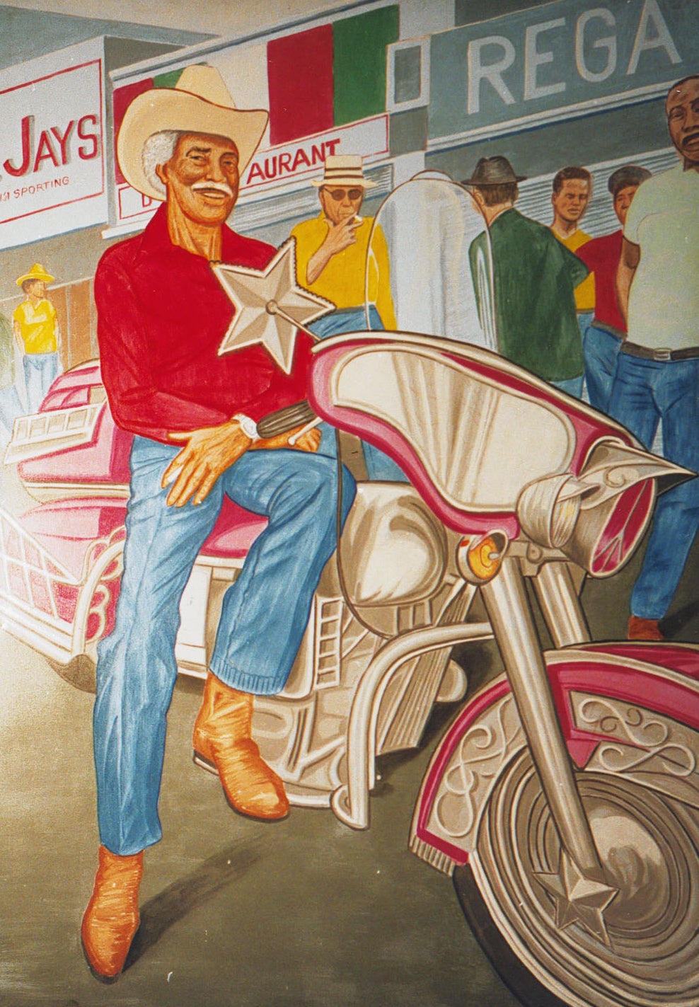 Amerika-Kulisse Cowboy mit Harley mieten – USA-Motorrad-Motiv der 50er