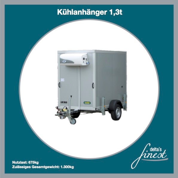 Kühlanhänger mieten – 1,3 t Kühltrailer, regelbar 2–10 °C, Innenmaß 2,5 m