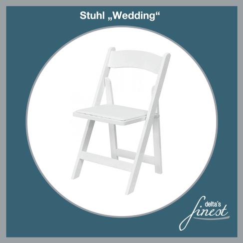 Stuhl Wedding mieten – weißer Hochzeits-Klappstuhl mit Kunstleder-Sitzkissen