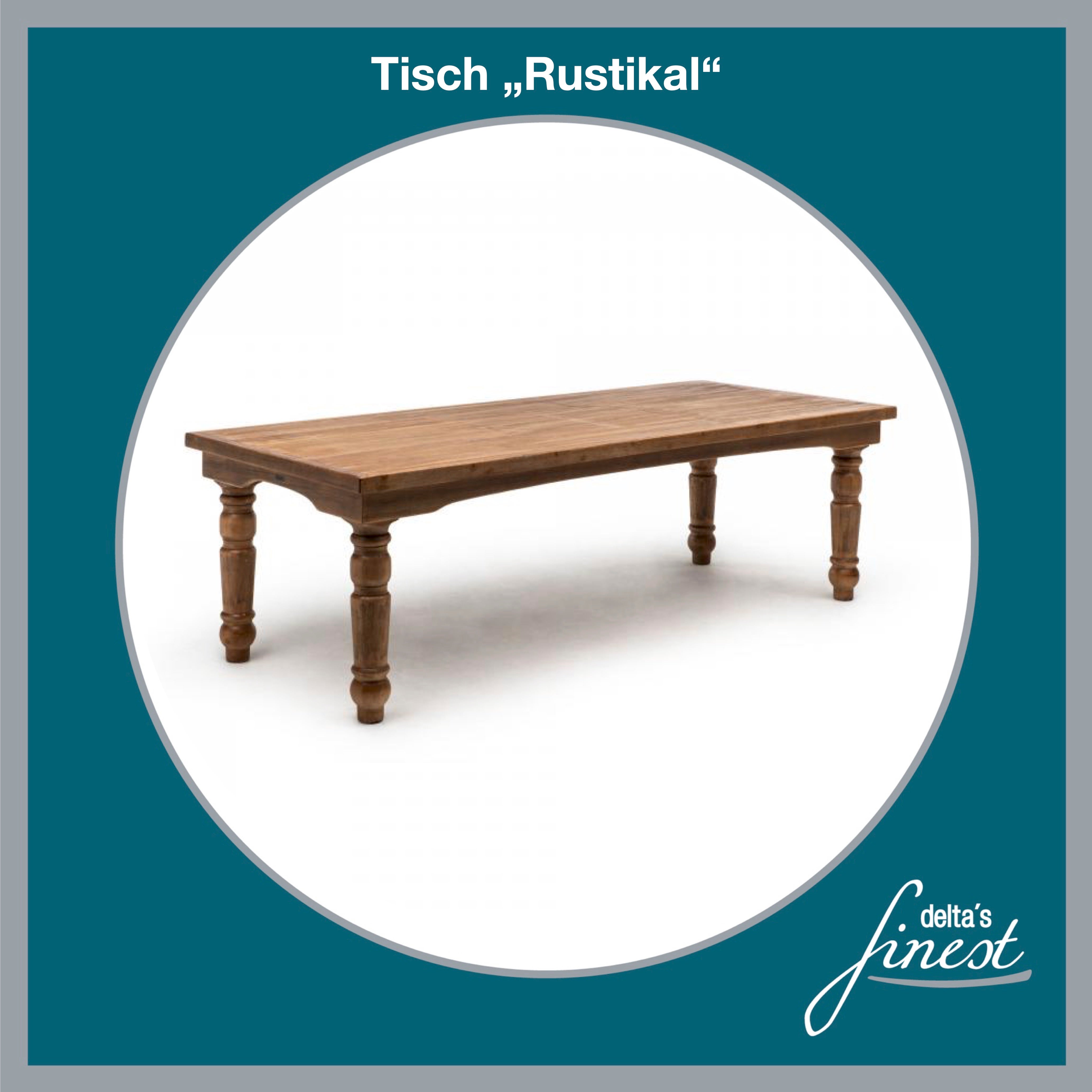 Rustikaler Holztisch mieten – Eventtisch / Vintage-Tisch aus Ulmenholz, 240 cm