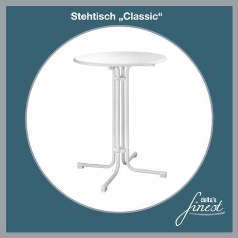 Stehtisch mieten – Stehtisch Classic weiß ø 80 cm, optional mit Husse und LED