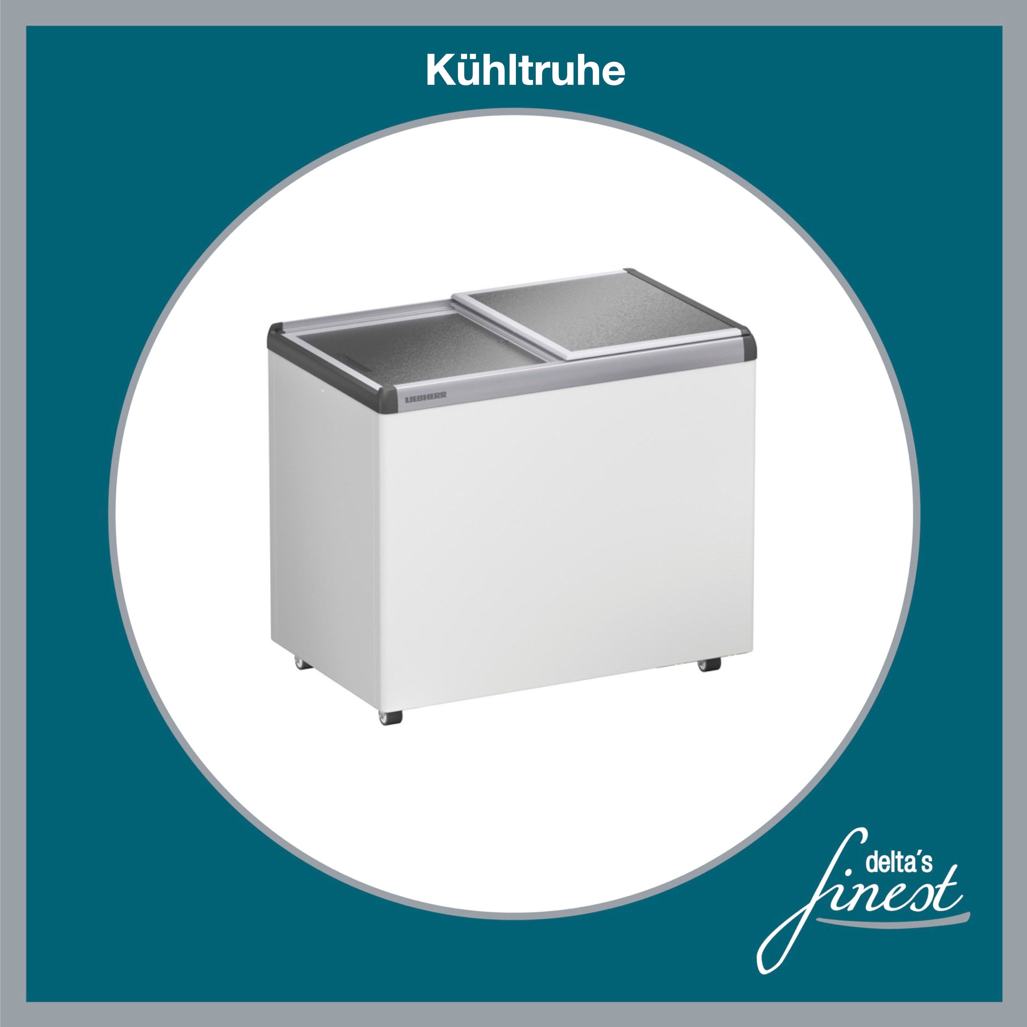 Kühltruhe mieten – Gefriertruhe 222 l mit Schiebedeckel aus Glas oder Alu, weiß