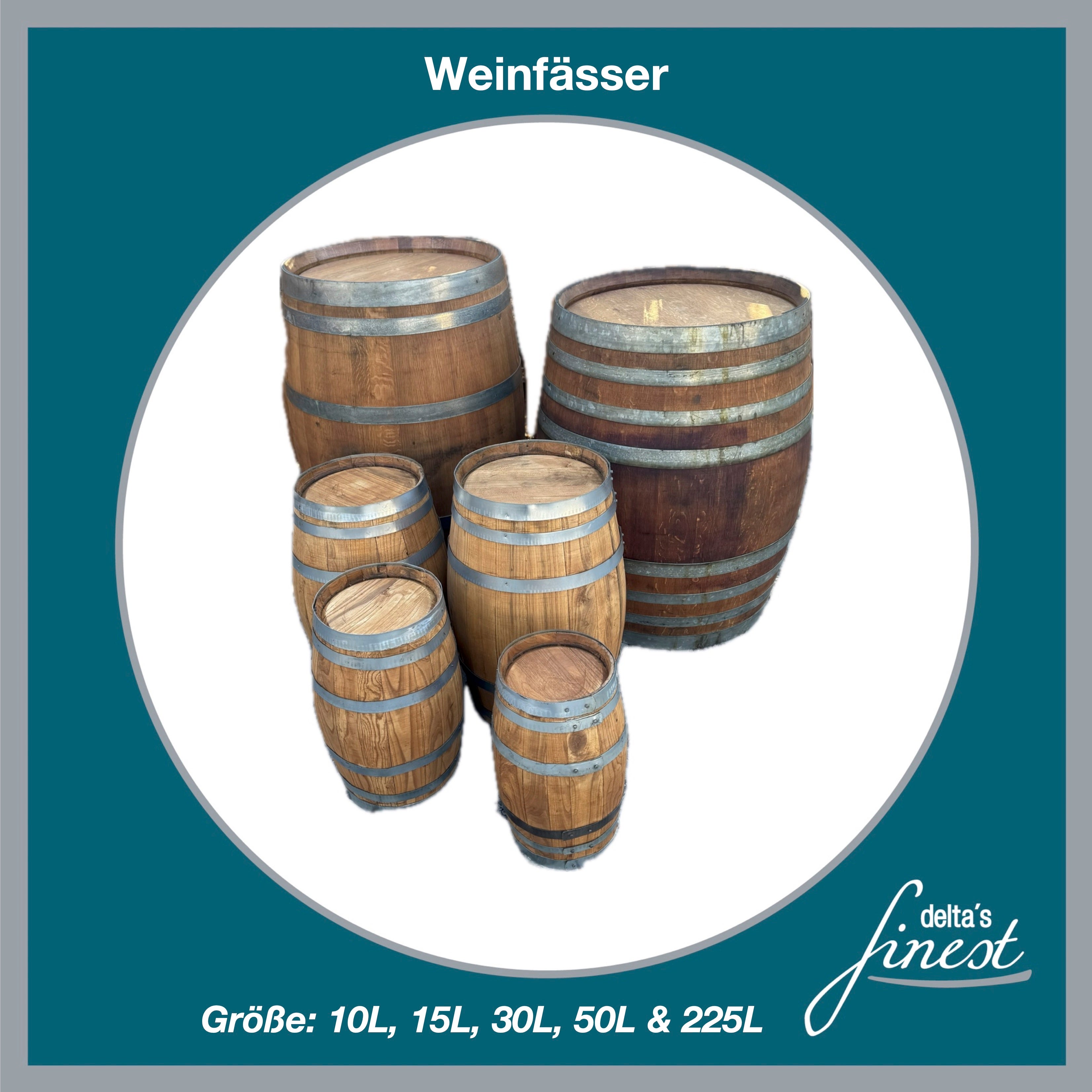 Weinfass mieten – rustikaler Holzfass-Stehtisch in 5 Größen (10 bis 225 Liter)