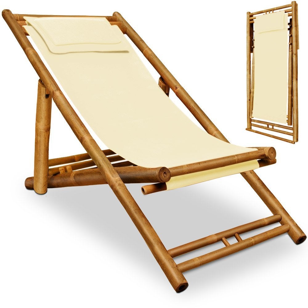 Bambus-Liegestuhl mieten – klappbar, Braun/Beige für Sommerfeste