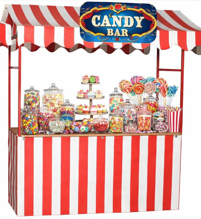 Candybar im nostalgischen Rot-Weiß-Stand mieten