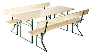 Festzeltgarnitur mit Lehne mieten – Tisch & 2 Bierbänke, 220 cm