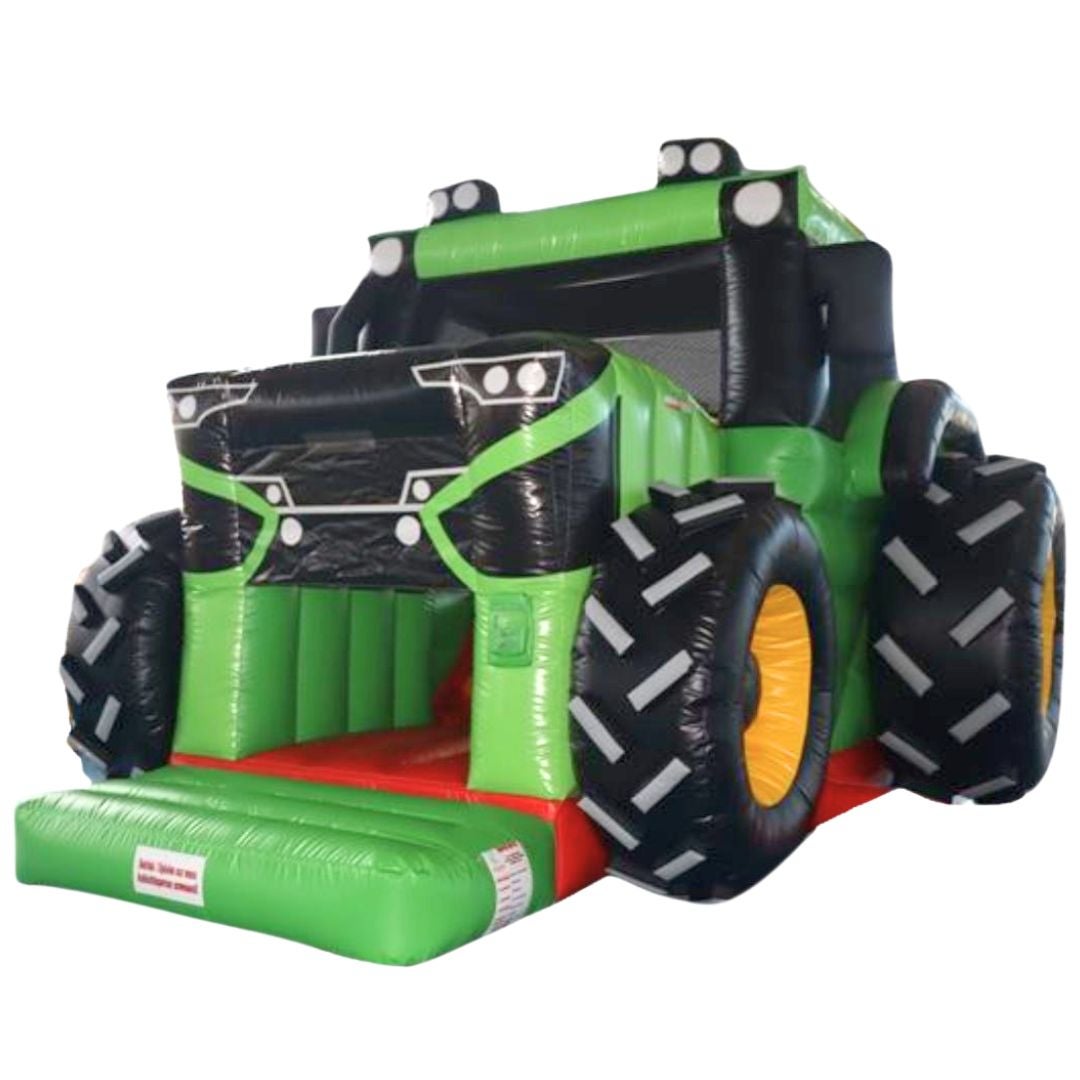 Traktorrutsche mieten – großer aufblasbarer Traktor mit Rutsche für Kinder