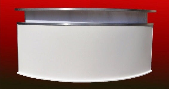 Tresen & Bar mieten – halbrunder Infostand mit beleuchtetem Acryleinsatz, auf Rollen – 2