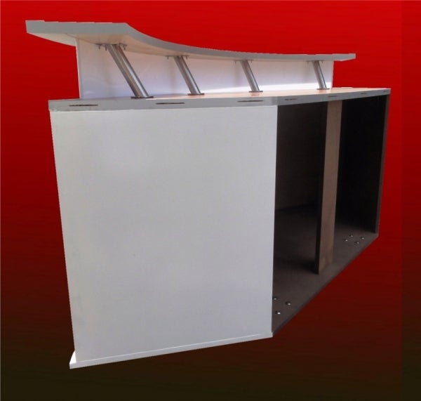 Tresen & Bar mieten – halbrunder Infostand mit beleuchtetem Acryleinsatz, auf Rollen – 3