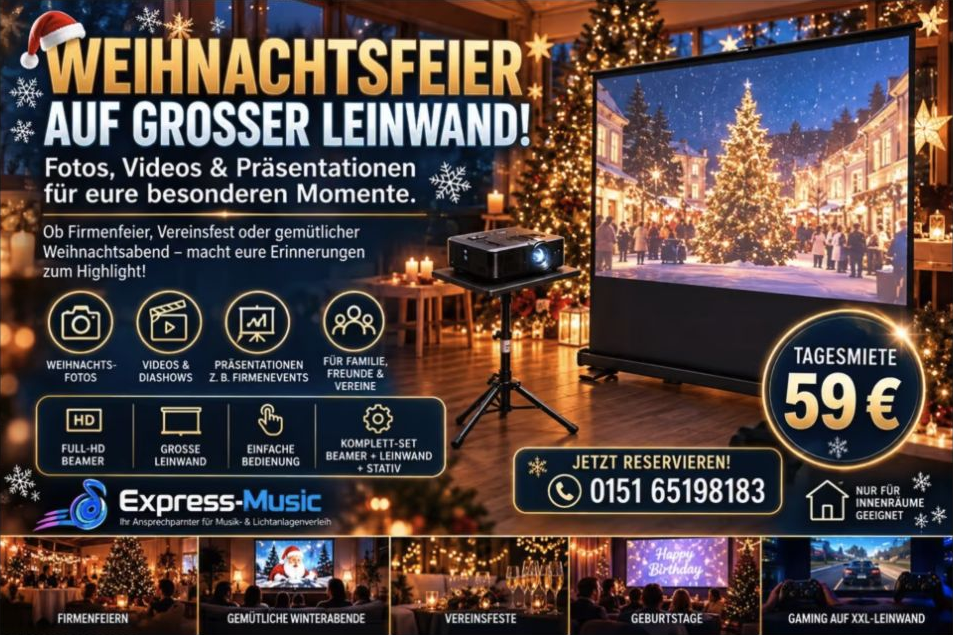 Beamer mit Leinwand mieten | Weihnachtsfeier | Präsentation