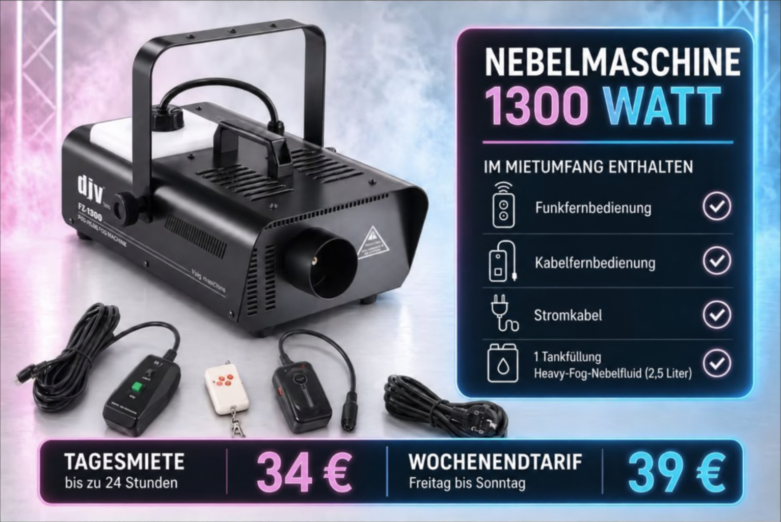 Nebelmaschine 700/1300 W mieten inkl. Fluid – Hamm – 2