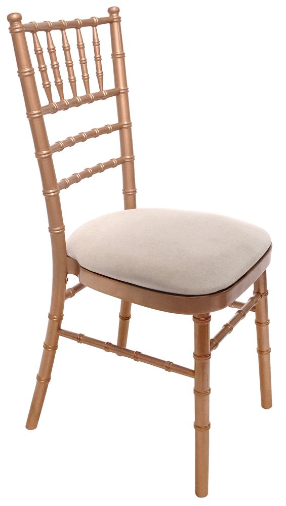 Stuhl Chiavari Gold mit Sitzkissen weiß mieten – 4