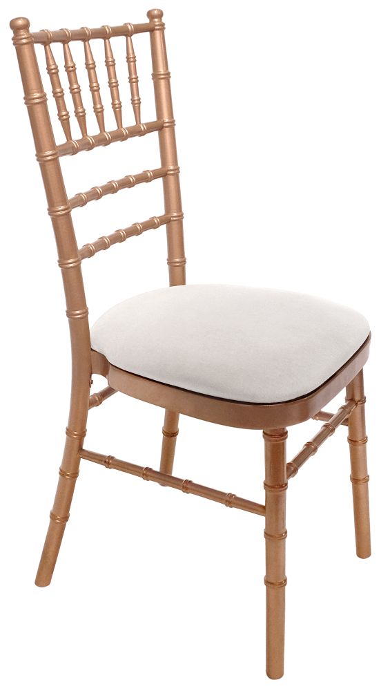 Stuhl Chiavari Gold mit Sitzkissen weiß mieten – 3