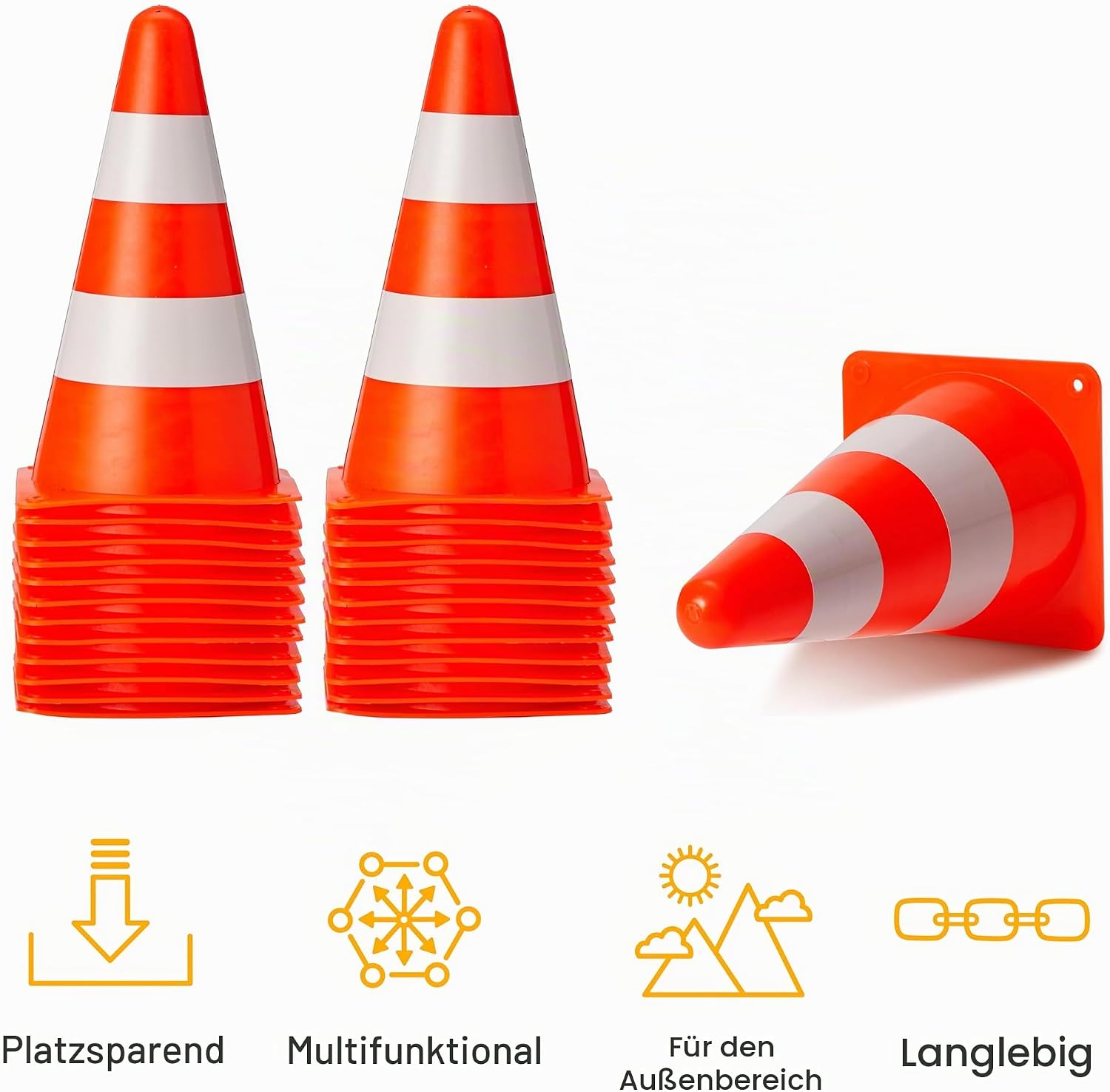 Verkehrshütchen Markierungskegel Pylonen Begrenzungsmarkierung Verkehrsführung 23 cm orange & weiß – 3