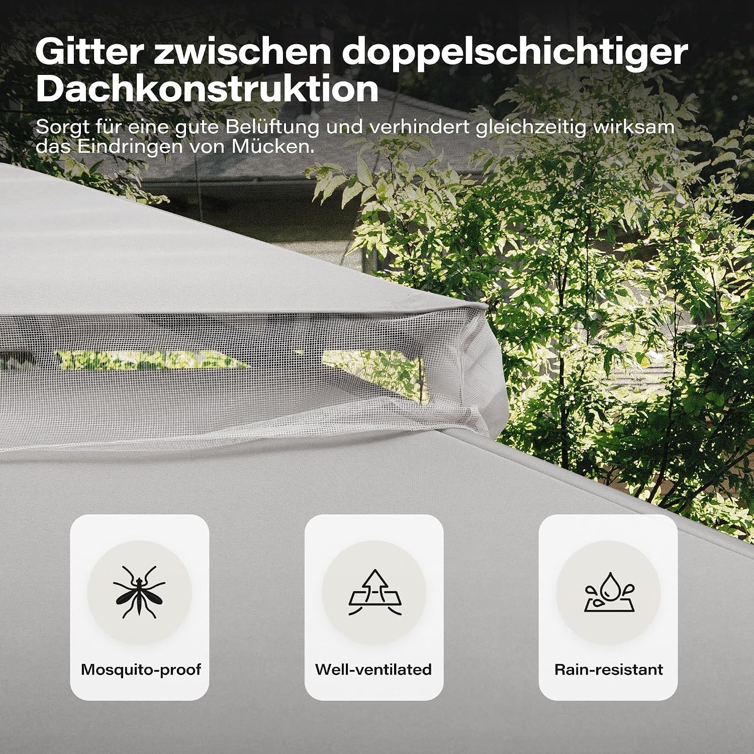 Partyzelt-Unterstand Outdoor-Pavillon 4 x 3 m robuster Doppeldach Moskitonetze Sichtschutzwände – Thumbnail 7