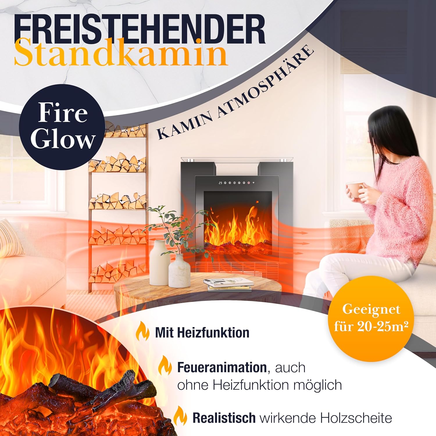 LED Standkamin Elektrokamin Terrassenheizung Heizstrahler Heizlüfter Flammensimulation – 2