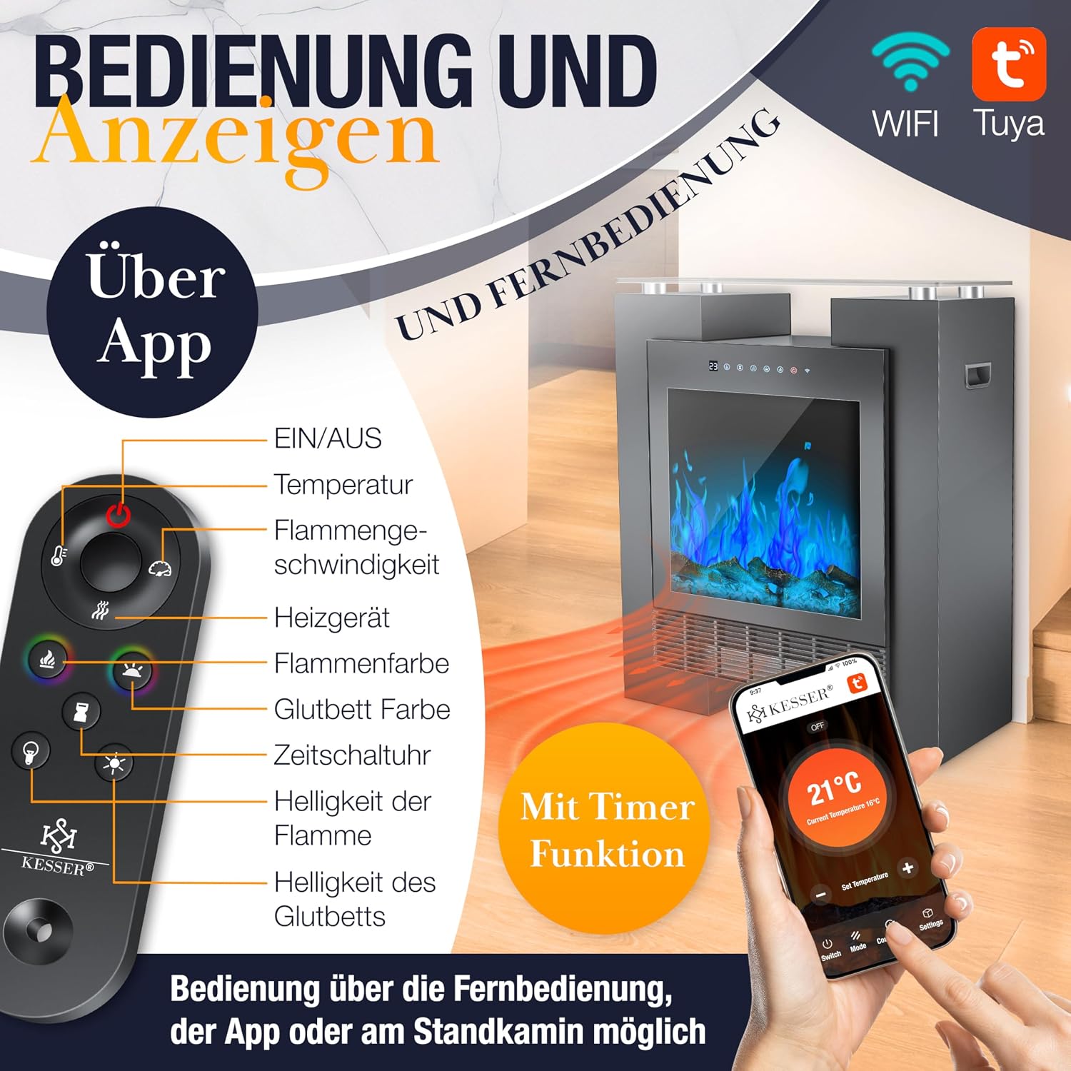 LED Standkamin Elektrokamin Terrassenheizung Heizstrahler Heizlüfter Flammensimulation – 5