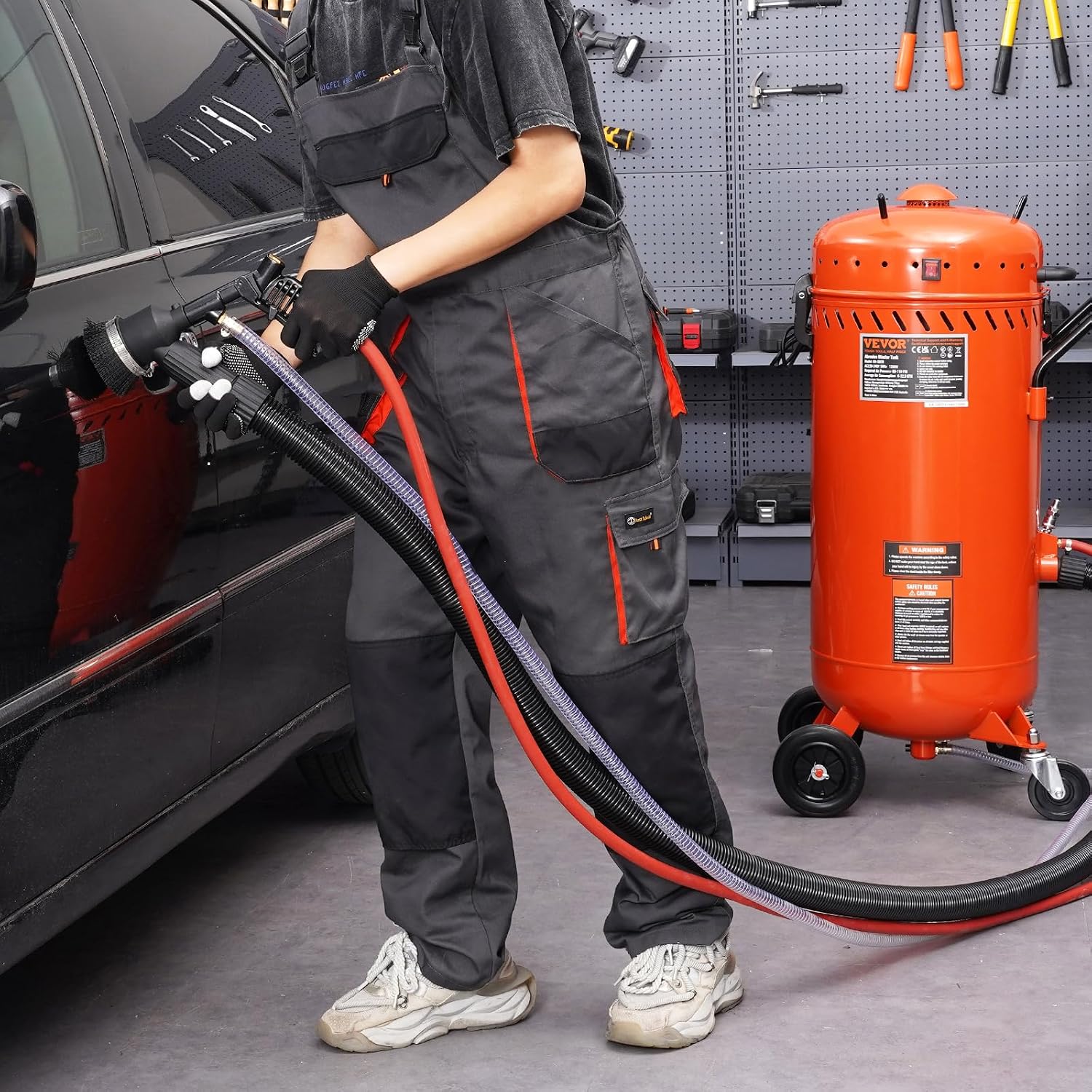 Vakuum-Sandstrahlgerät 106 L staubfreier Sandstrahler mit eingebautem 1200 W Vakuumsystem 60-110 PSI Hochleistungs-Strahlgerät inkl. Kompressor 8 – 10 bar – Thumbnail 7