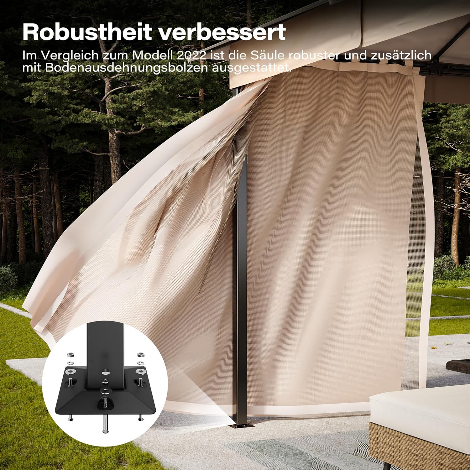 Outdoor-Pavillon 3 x 3 m robuster Partyzelt-Unterstand Doppeldach Moskitonetze Sichtschutzwände – 5