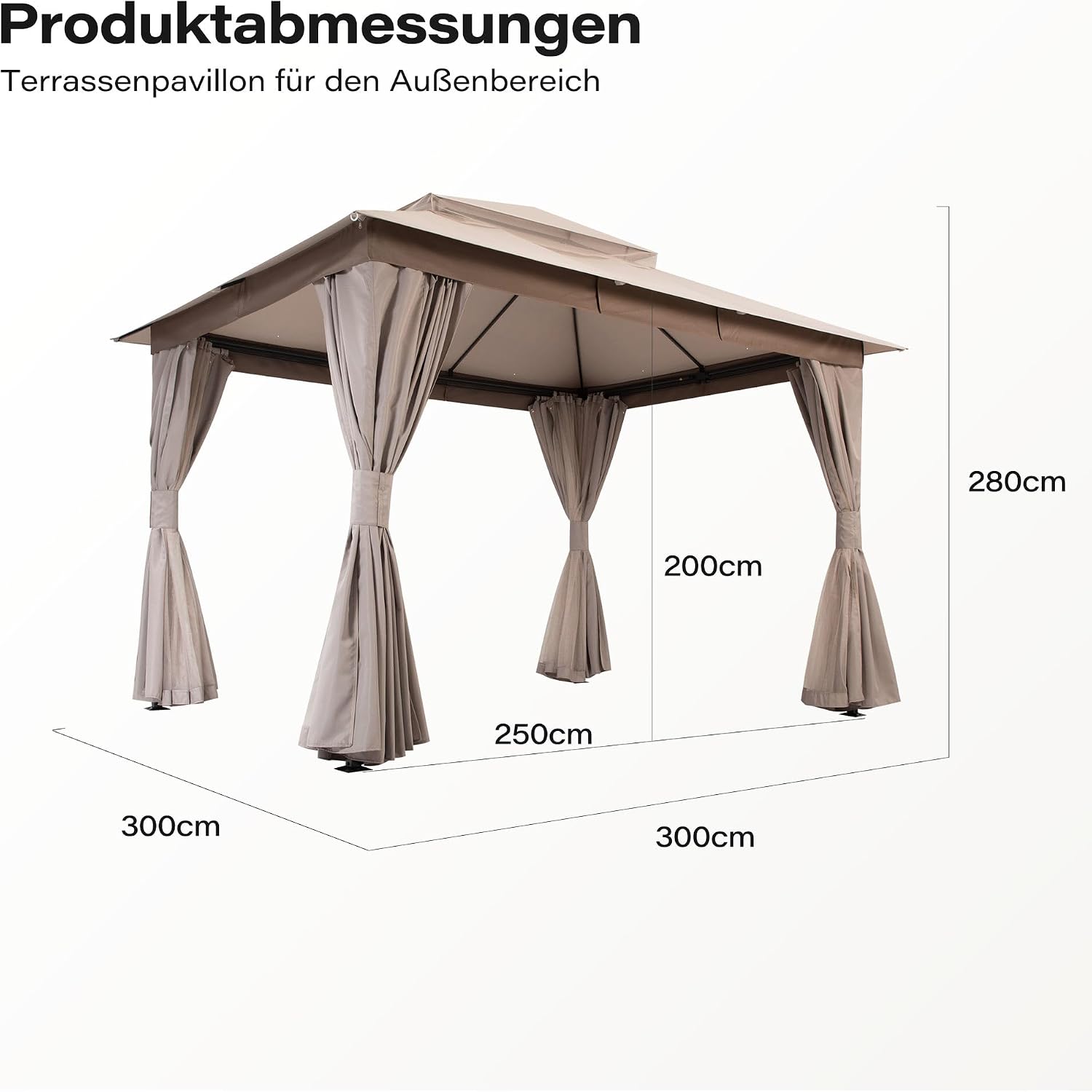Outdoor-Pavillon 3 x 3 m robuster Partyzelt-Unterstand Doppeldach Moskitonetze Sichtschutzwände – 3