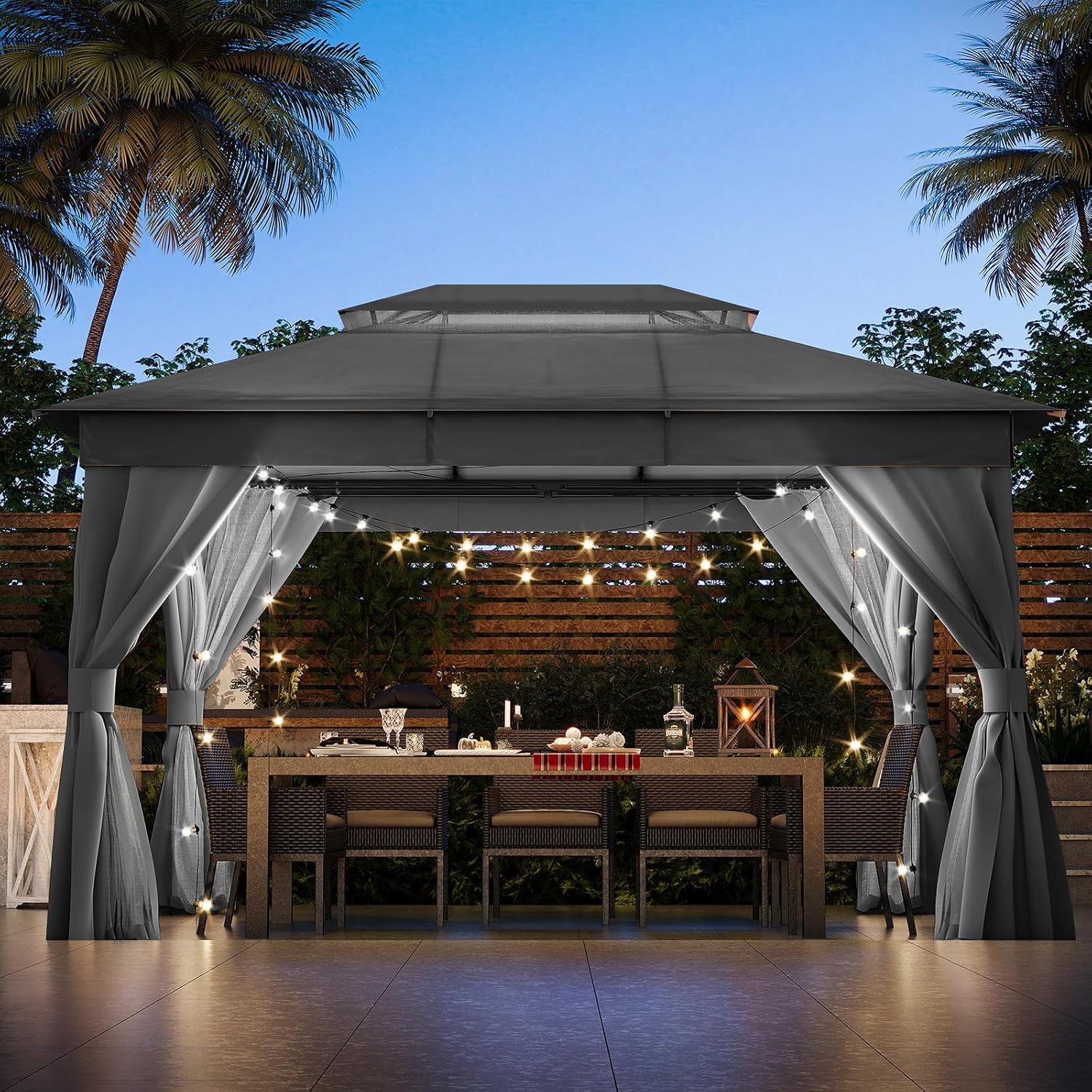 Partyzelt-Unterstand Outdoor-Pavillon 4 x 3 m robuster Doppeldach Moskitonetze Sichtschutzwände