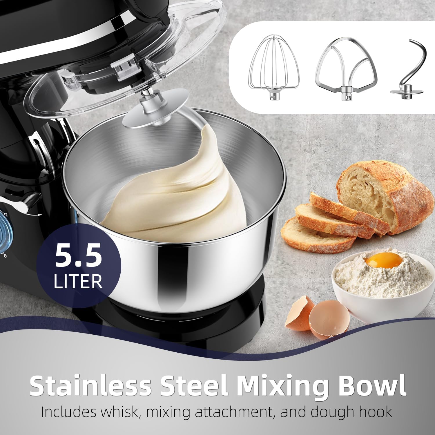 Universal Küchenmaschine 2000 W Multifunktionale Knetmaschine 6-stufige Geschwindigkeit Mixer mit Fleischwolf 1,5L Saftpresse 5,5L Edelstahlschüssel – 3