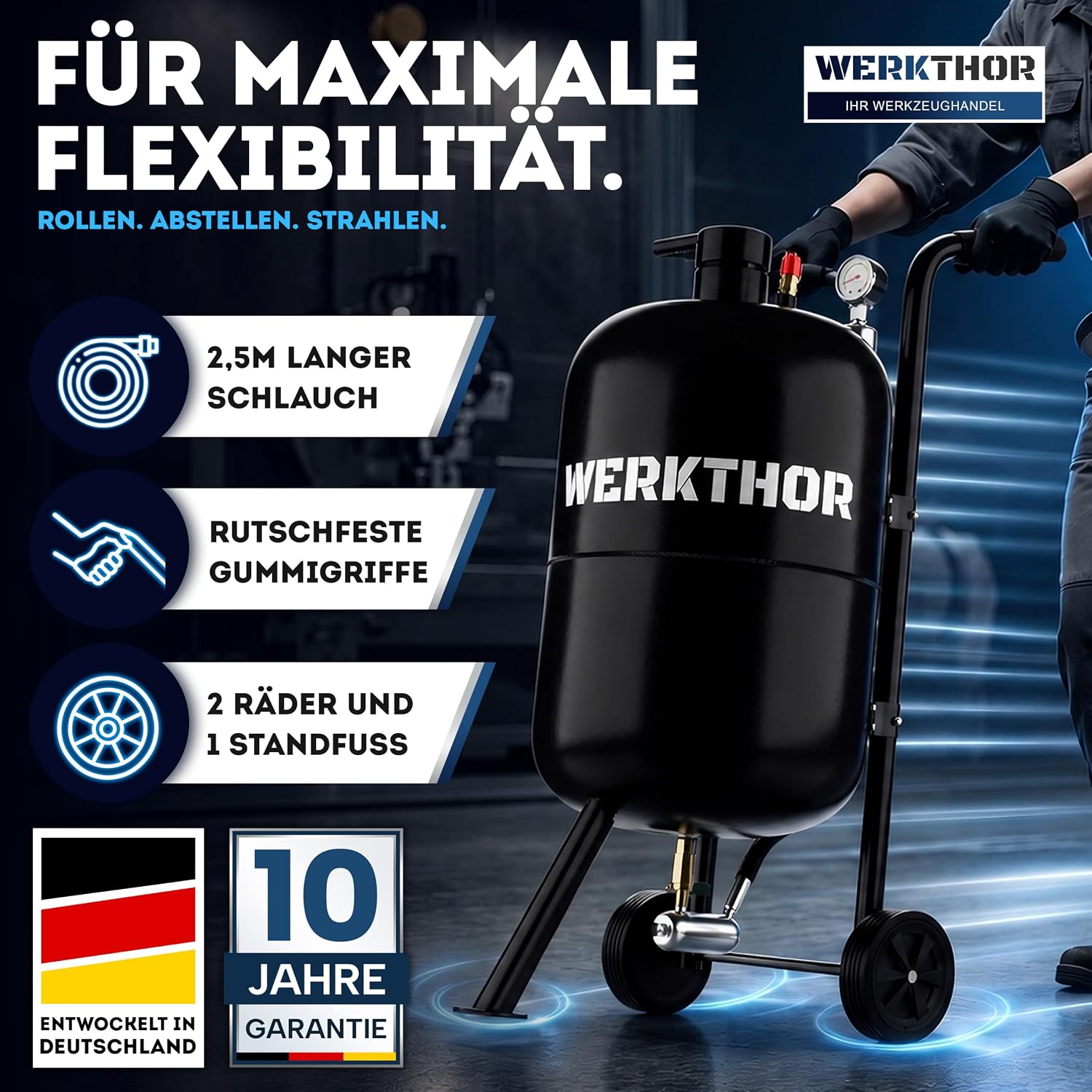Sandstrahlgerät 75 L mobil Sandstrahler für Holz & Metall  inkl. Luftkompressor 8 – 10 bar Sandstrahlen – 5