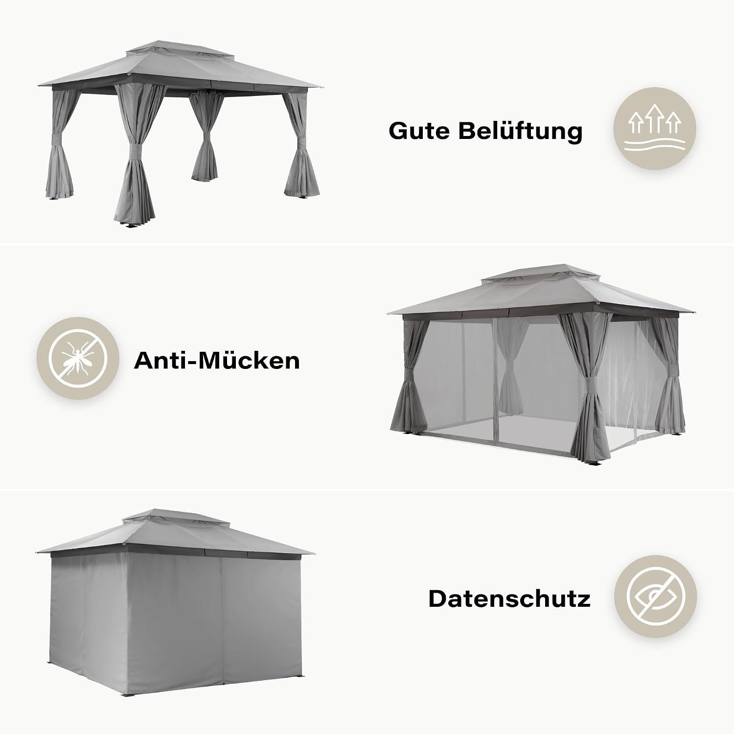 Partyzelt-Unterstand Outdoor-Pavillon 4 x 3 m robuster Doppeldach Moskitonetze Sichtschutzwände – Thumbnail 6