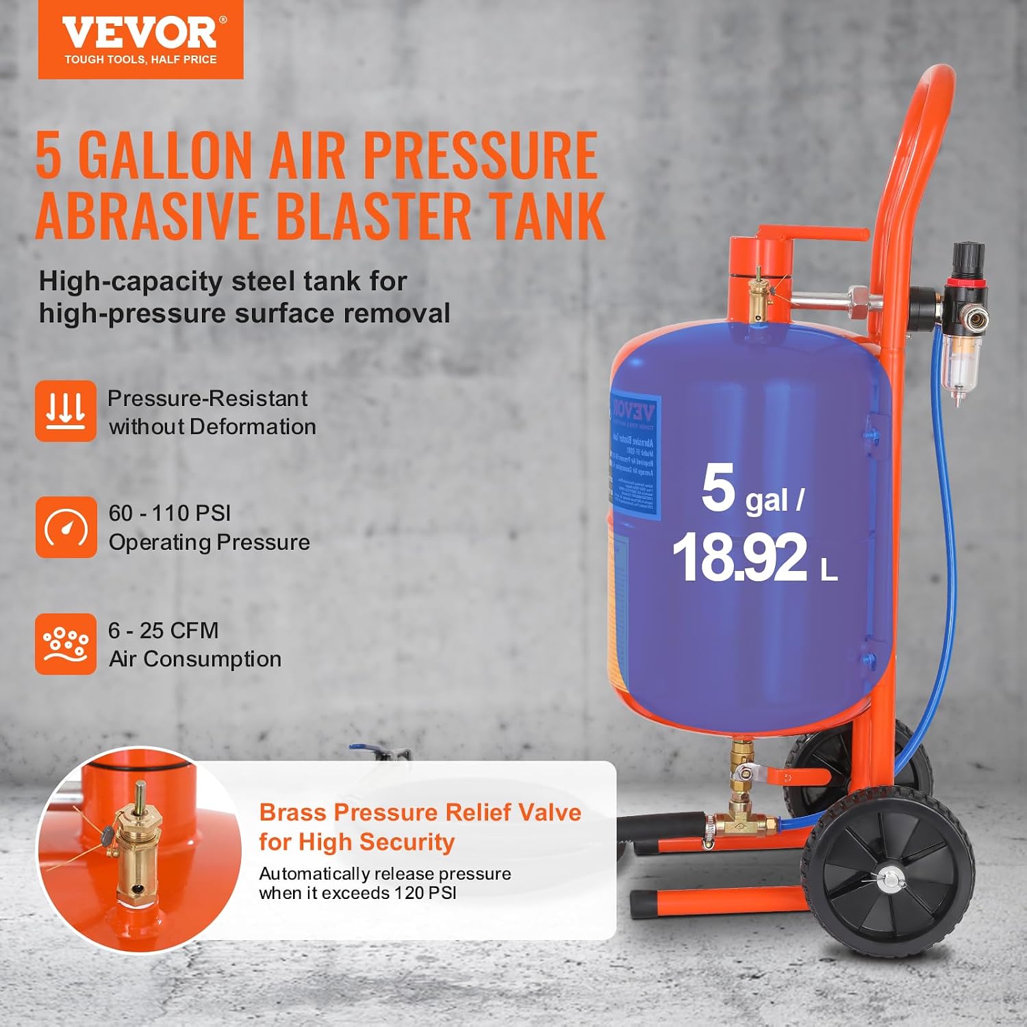 Mobiles Sandstrahlgerät 18,92 L inkl. Luftkompressor 100 L 8-10 bar Sandstrahlanlage 243,84 cm Arbeitsschlauch Sandstrahler – 2