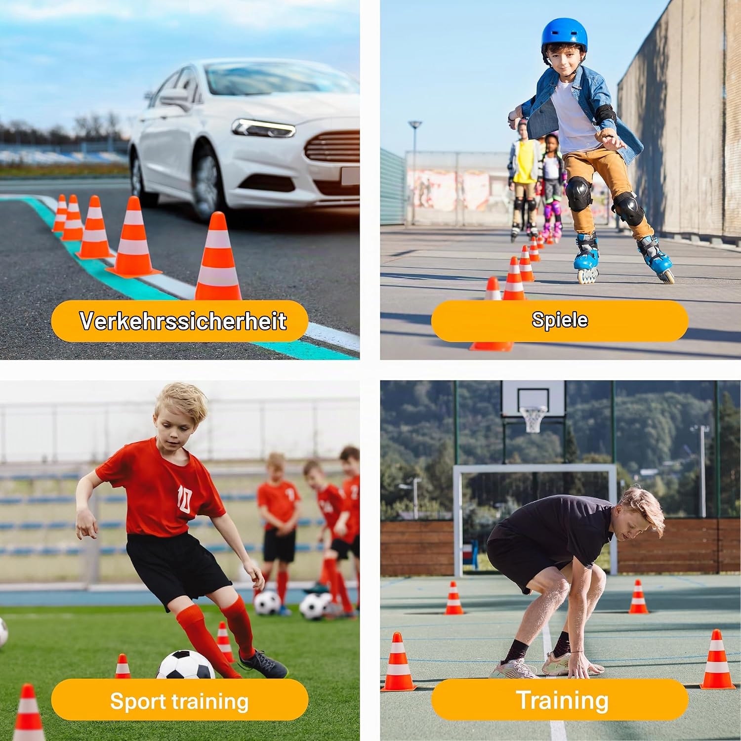 Verkehrshütchen Markierungskegel Pylonen Begrenzungsmarkierung Verkehrsführung 23 cm orange & weiß – Thumbnail 6