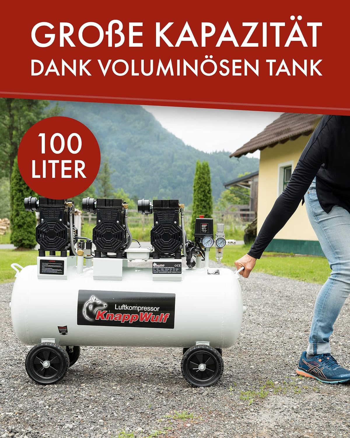 Flüsterkompressor 8 Bar 100 L 590L/min 3300 W ölfrei KW 2200 Kompressor Druckluftkompressor Luftdruckkompressor – 5