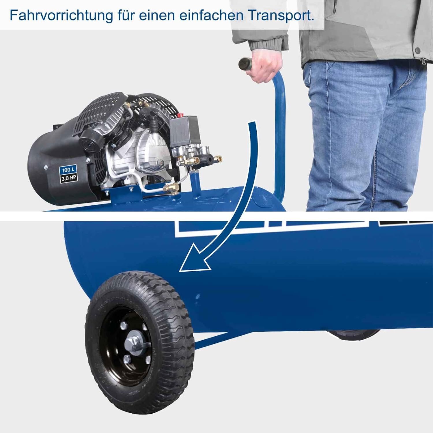 Druckluft Kompressor 2200 Watt ölgeschmiert 100 L Kessel 10 Bar Ansaugleistung 412 L/min. 3 PS – 5