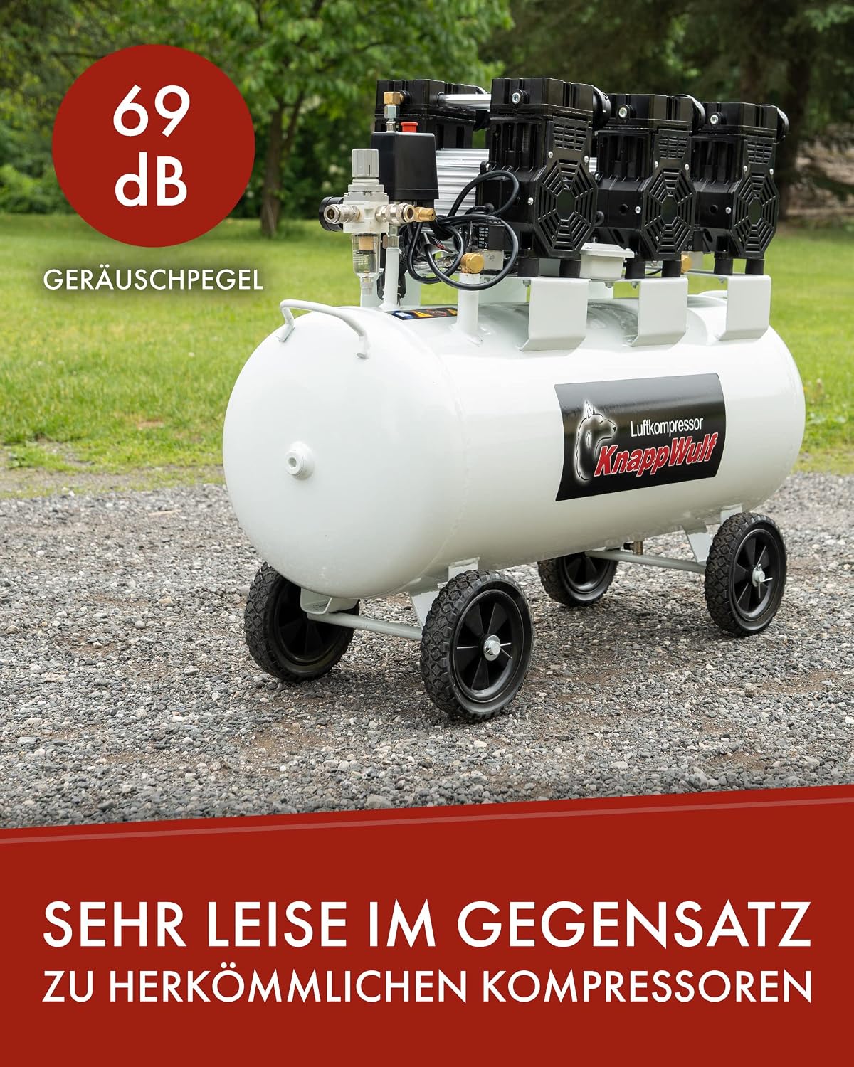 Flüsterkompressor 8 Bar 100 L 590L/min 3300 W ölfrei KW 2200 Kompressor Druckluftkompressor Luftdruckkompressor – 4
