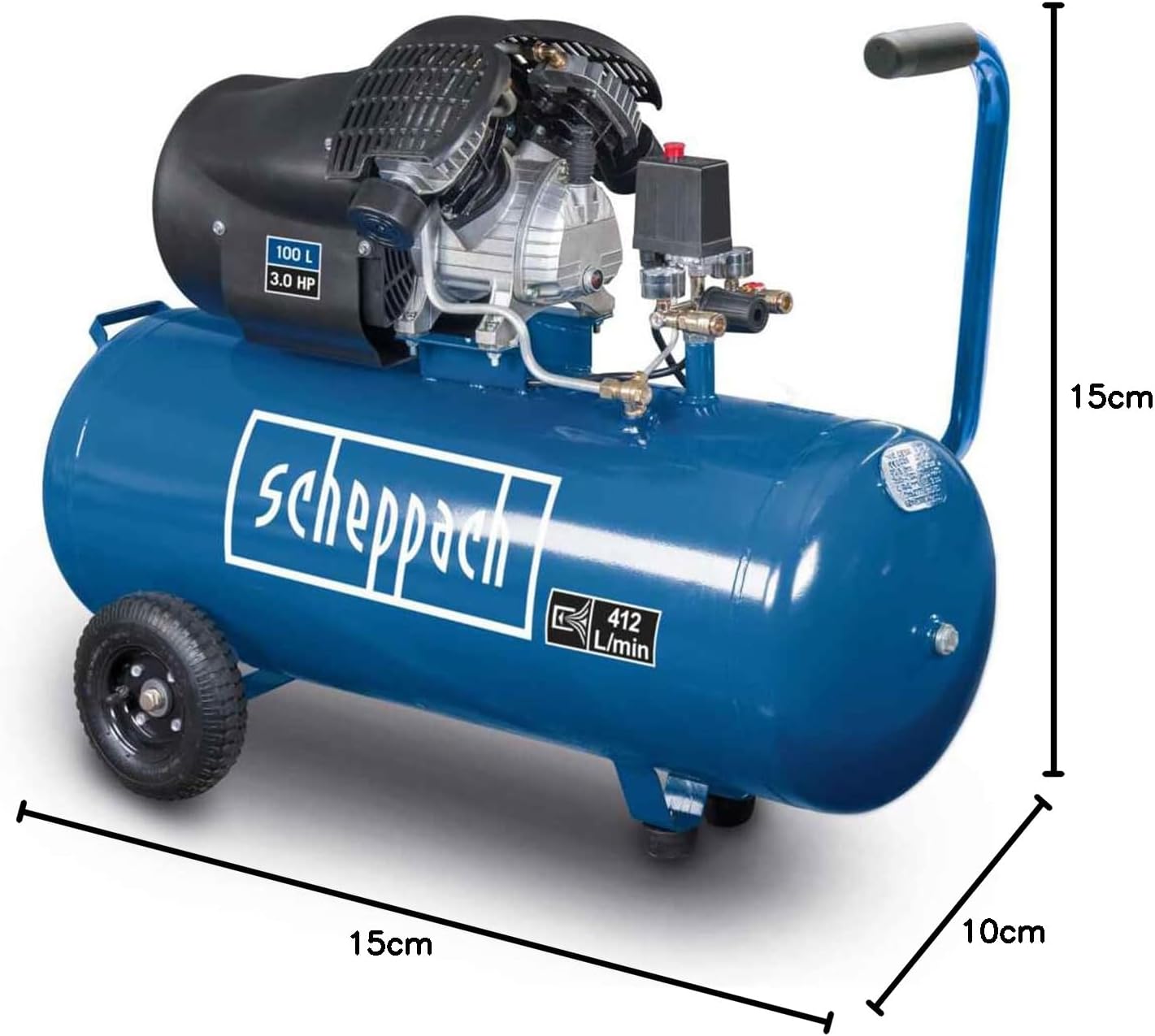 Druckluft Kompressor 2200 Watt ölgeschmiert 100 L Kessel 10 Bar Ansaugleistung 412 L/min. 3 PS – 2