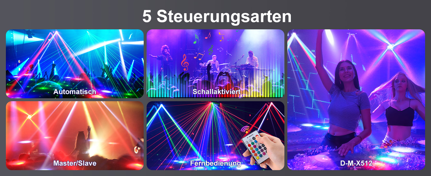 Bühnenlicht Strahl 150 W RGBW LED 4 Lampenarm Spotlight mit Fernbedienung Gold Strobe Partylicht Scheinwerfer für Disco DJ Bar Partys – Thumbnail 10