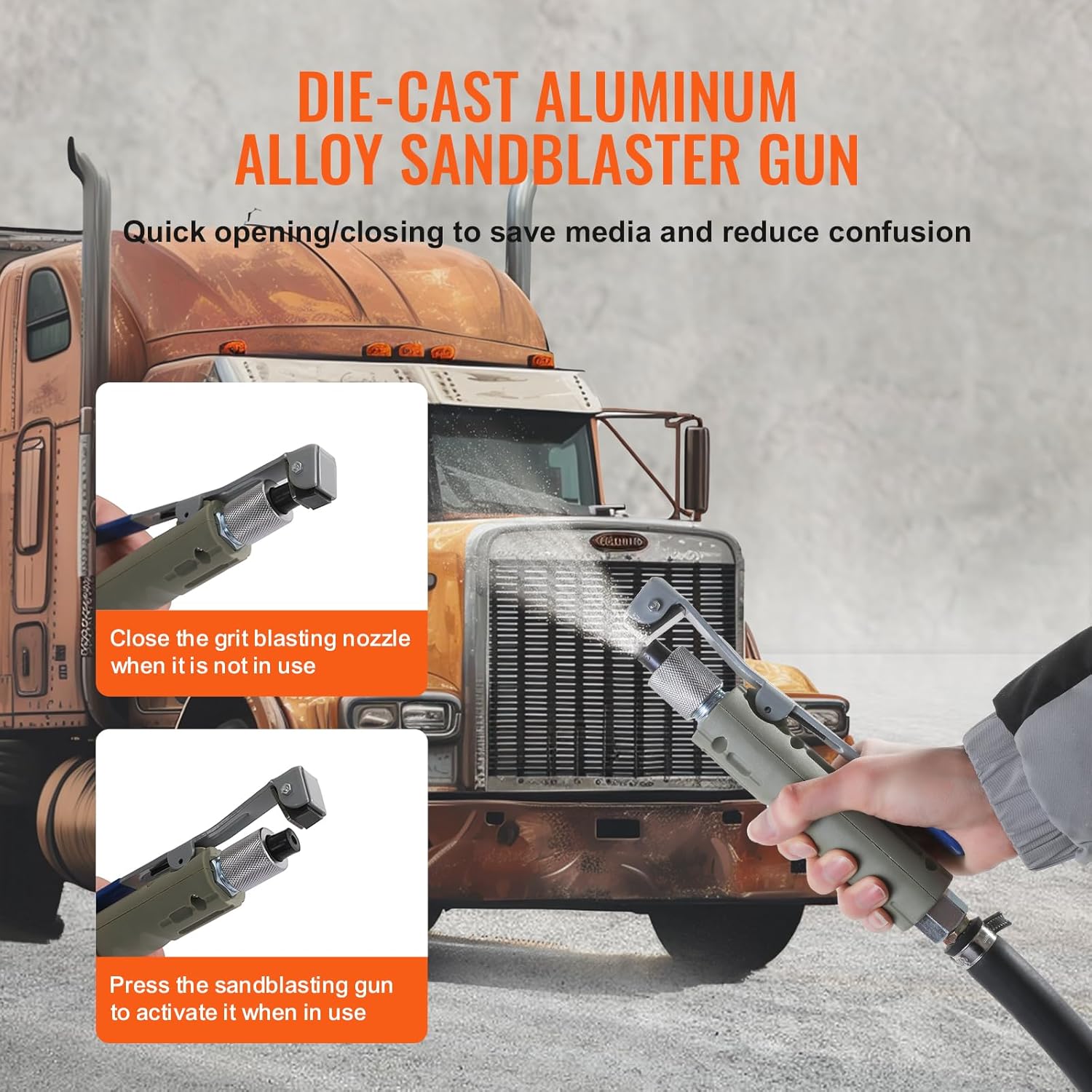Mobiles Sandstrahlgerät 18,92 L inkl. Luftkompressor 100 L 8-10 bar Sandstrahlanlage 243,84 cm Arbeitsschlauch Sandstrahler – 4