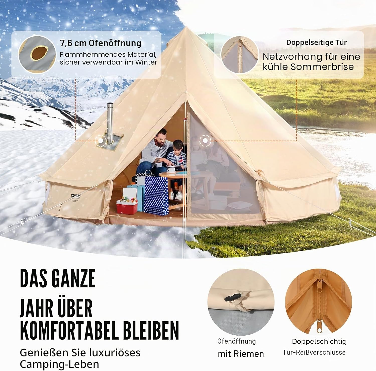 Glockenzelt 6 m Durchmesser x 3,5 m Jurten Zelt geeignet bis 10 Personen – 4