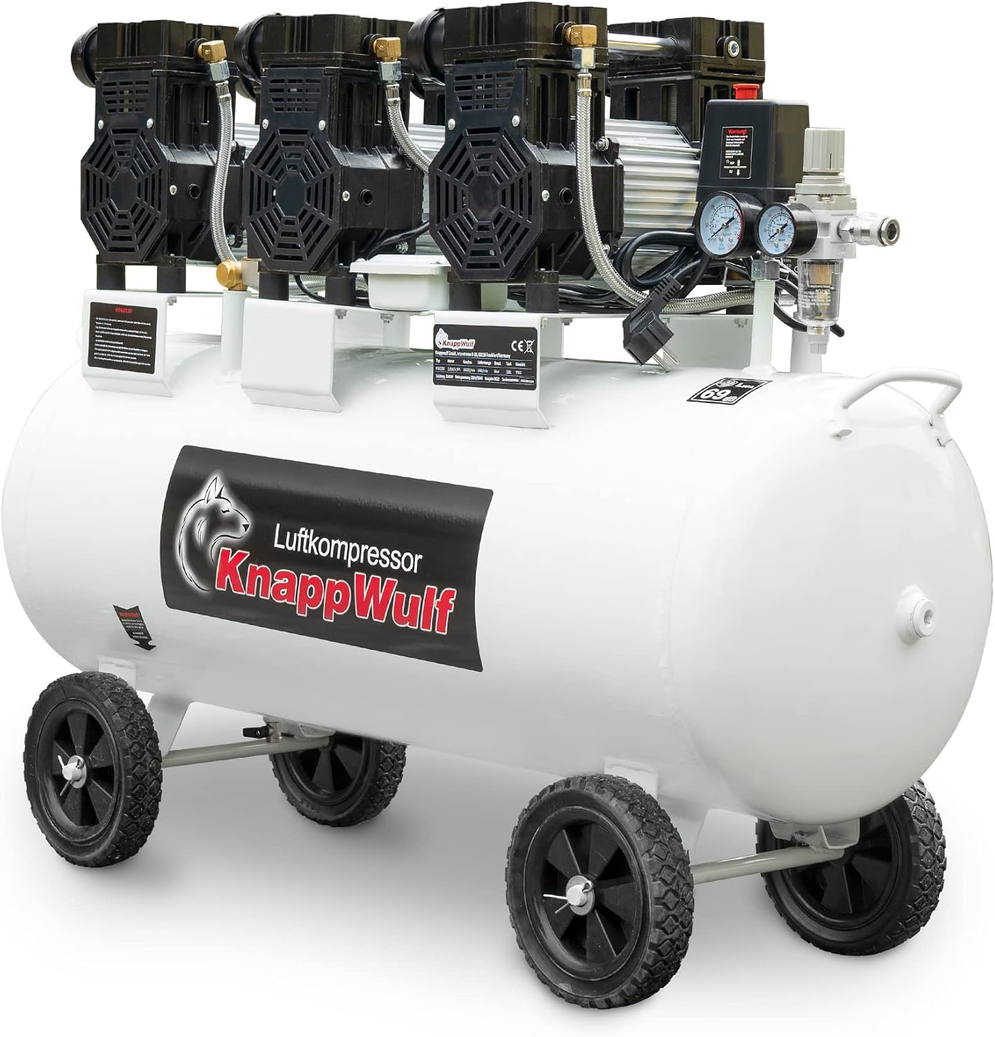 Flüsterkompressor 8 Bar 100 L 590L/min 3300 W ölfrei KW 2200 Kompressor Druckluftkompressor Luftdruckkompressor