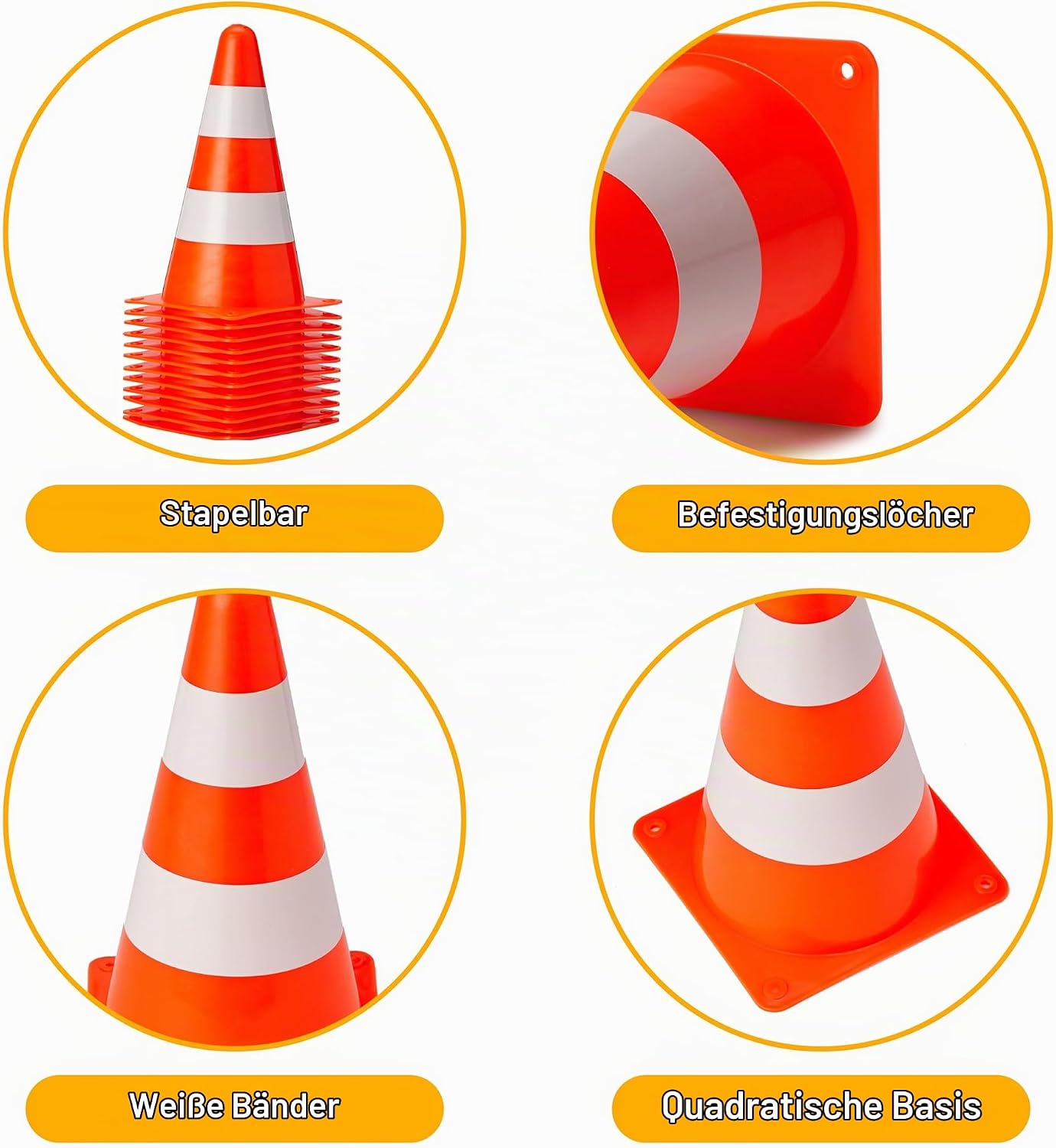 Verkehrshütchen Markierungskegel Pylonen Begrenzungsmarkierung Verkehrsführung 23 cm orange & weiß – 5
