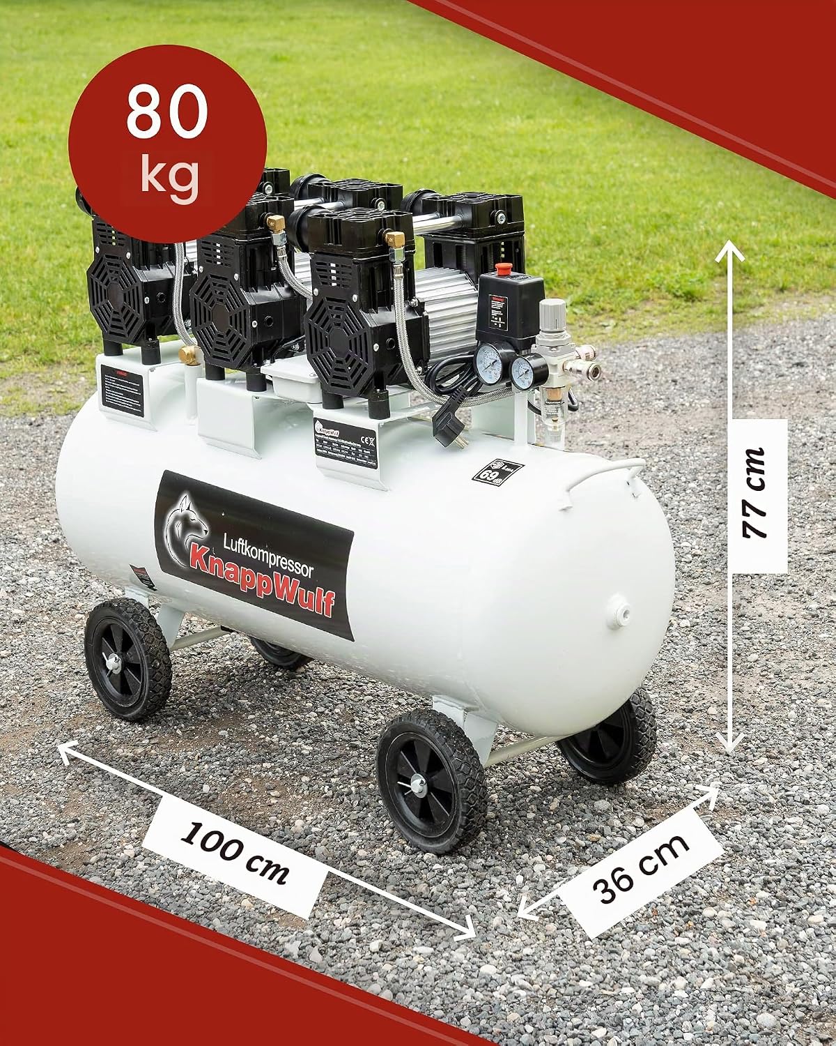 Flüsterkompressor 8 Bar 100 L 590L/min 3300 W ölfrei KW 2200 Kompressor Druckluftkompressor Luftdruckkompressor – 2