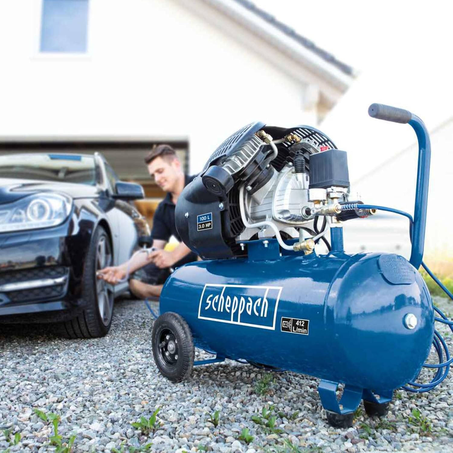 Druckluft Kompressor 2200 Watt ölgeschmiert 100 L Kessel 10 Bar Ansaugleistung 412 L/min. 3 PS – Thumbnail 6