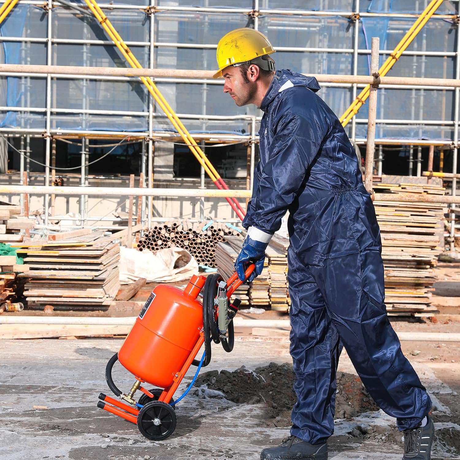 Mobiles Sandstrahlgerät 18,92 L inkl. Luftkompressor 100 L 8-10 bar Sandstrahlanlage 243,84 cm Arbeitsschlauch Sandstrahler – Thumbnail 8