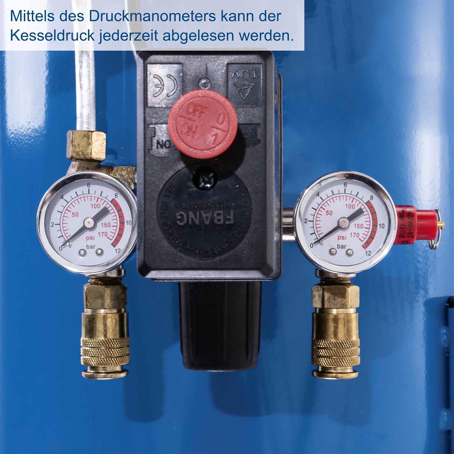 Druckluft Kompressor 2200 Watt ölgeschmiert 100 L Kessel 10 Bar Ansaugleistung 412 L/min. 3 PS – Thumbnail 7