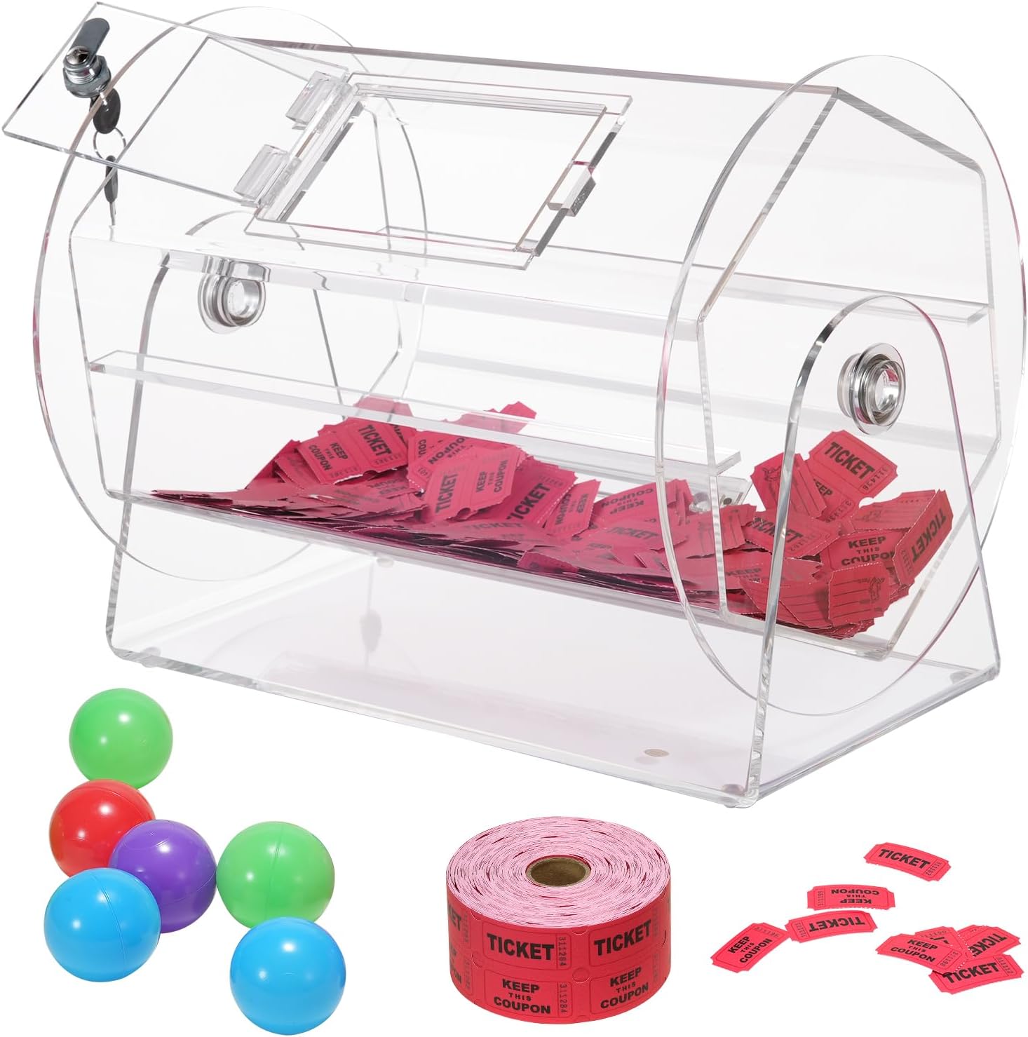 Lotteriespiel Lostrommel 5000 Lose oder 200 Tombola-Kugeln Fassungsvermögen professioneller Los-Drehkäfig mit 2 Schlüsseln transparente Lotterie-Drehscheibe Losbox